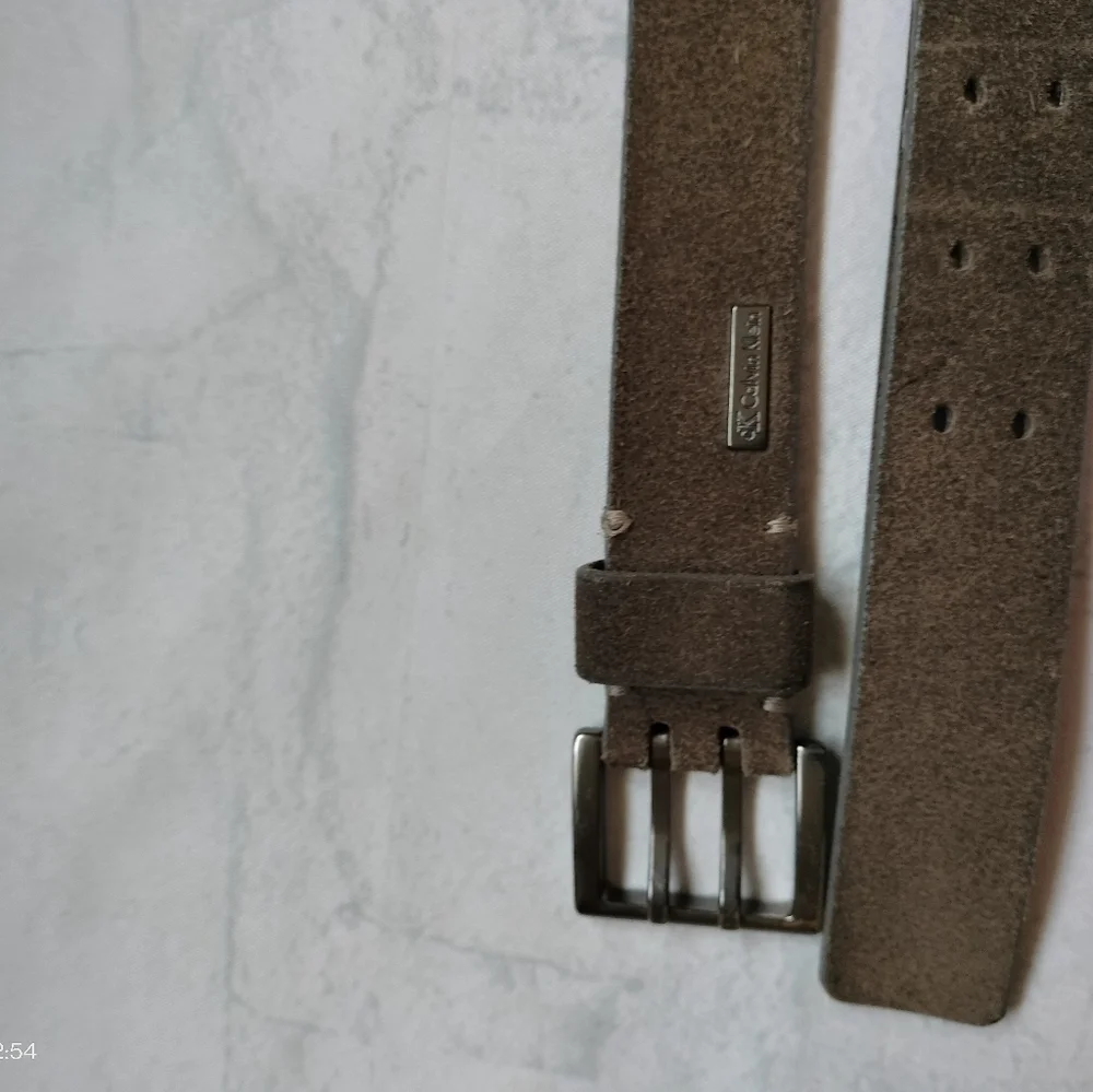 CK Calvin Klein Men's Brown Genuine Leather Belt Silver Buckle 40